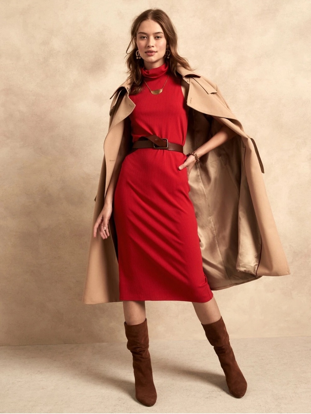 NWT Banana Republic Red Sleeveless Turtleneck Midi Dress